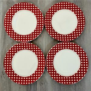 Pfaltzgraff Kenna Red Salad Plates Set Of 4 Red Check gingham Border Exc Cond